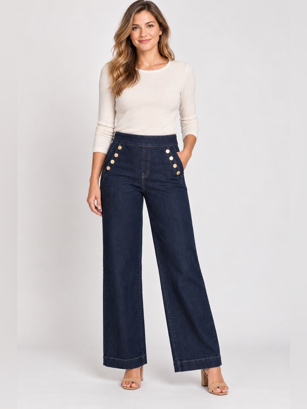Chicos wide leg jeans pull on size 8 Chicos 1